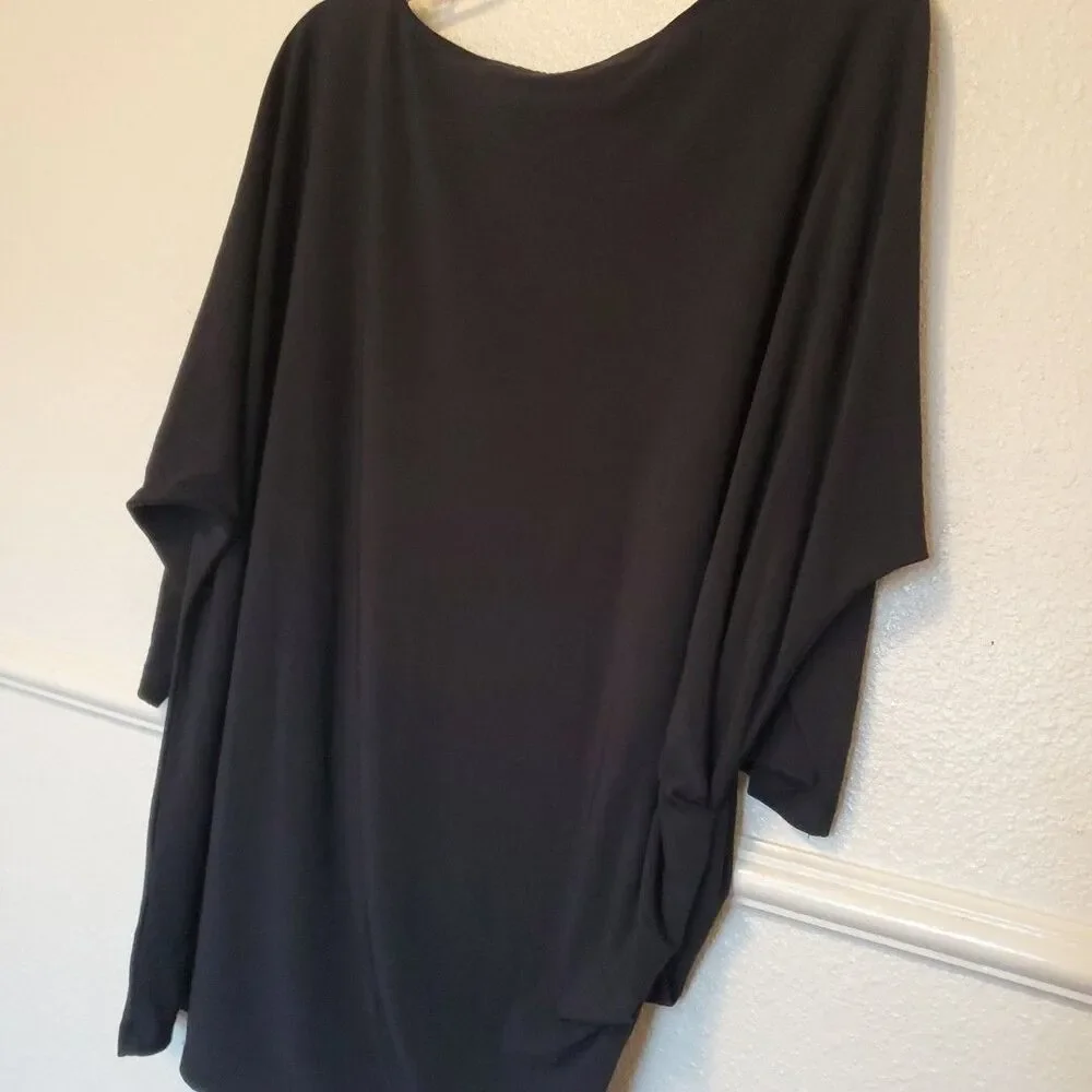 IMAN Assymetric Tunic‎ Blouse Side Ruched 3/4 Sleeve Womens Size XL Black - Picture 15 of 15